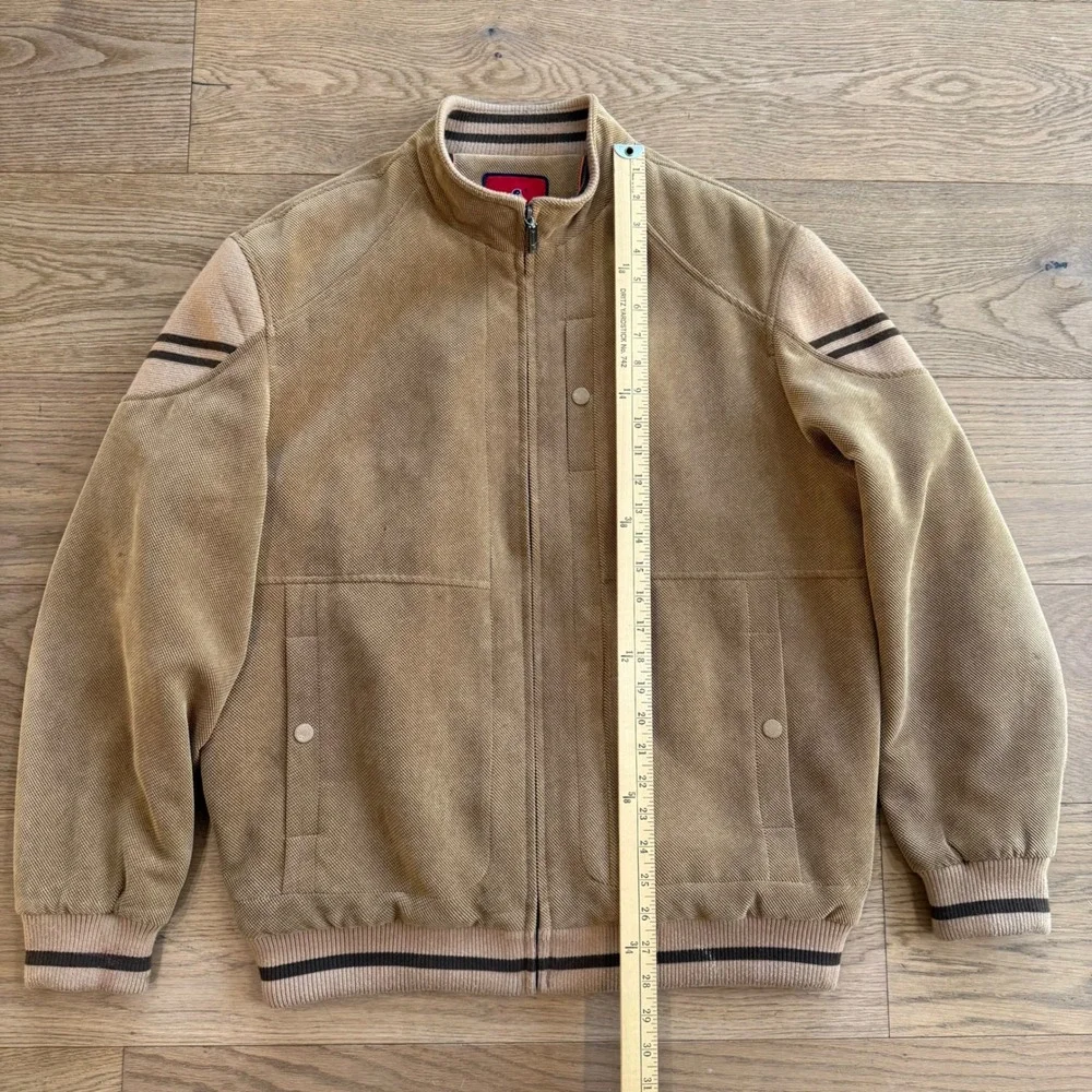 Gold Penguin Men's Bomber Jacket Tan Corduroy Varsity Style Full Zip Size Large‎